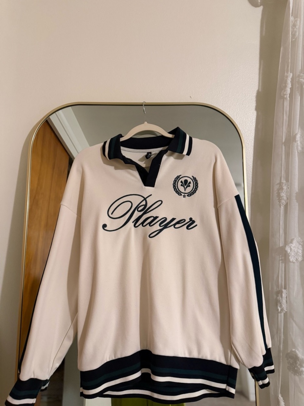 H&M Cream and Black Rugby-Style Pullover with Script Logo